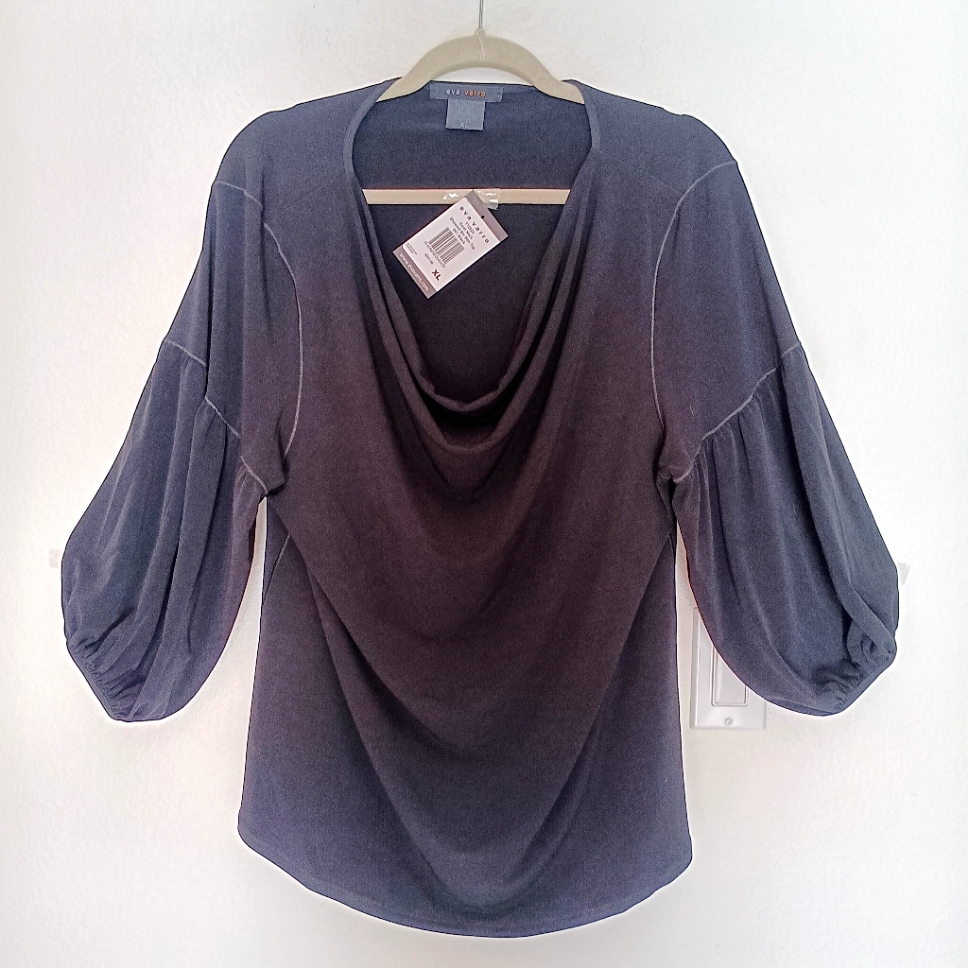 Eva Varro Blouse Size Xl Black Style 12823 Cowl Neck Sheer Sleeve Nwt